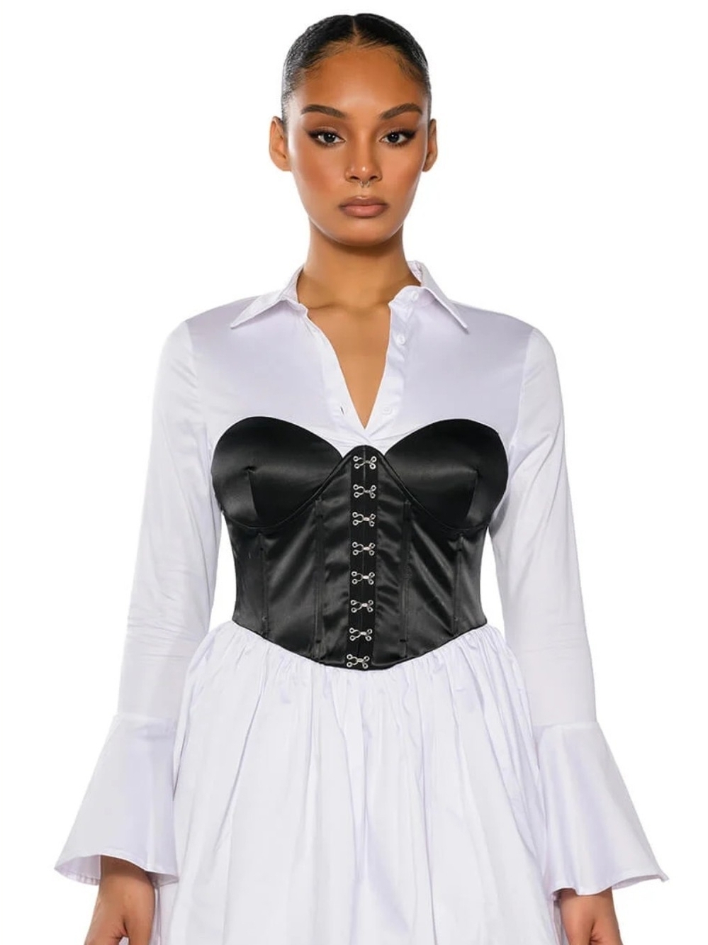 AKIRA Black Satin Corset Bustier Overlay Top